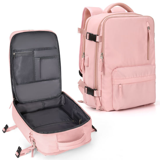 Picture of Large Travel Backpack Women, Carry On Backpack,Hiking Backpack Waterproof Outdoor Sports Rucksack Casual Daypack with Shoes Compartment, Pink