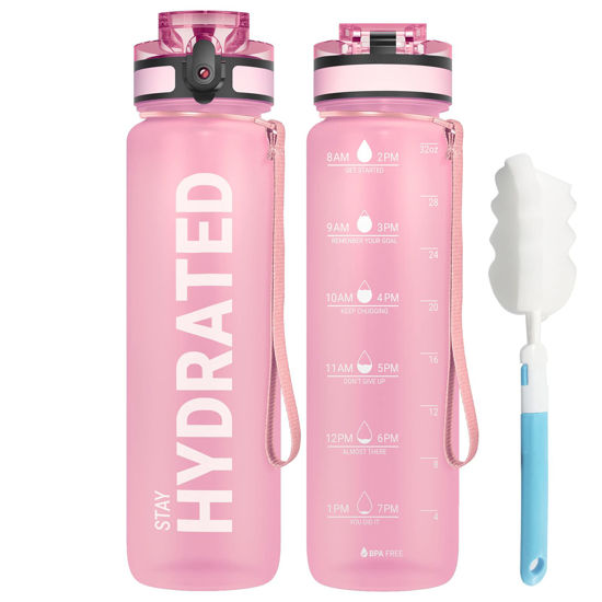 Picture of Sahara Sailor Water Bottles, 32oz Motivational Sports Water Bottle with Time Marker - Times to Drink - Tritan, BPA Free, Wide Mouth Leakproof, Fast Flow Technology with Clean Brush (1 Pack)
