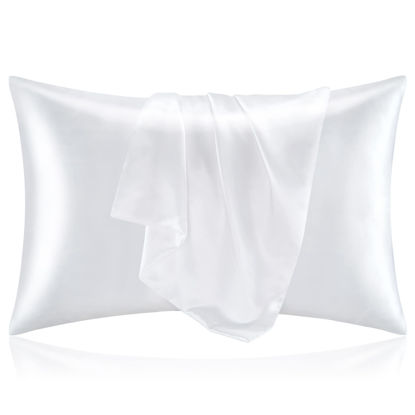 Picture of BEDELITE Silk Pillow Cases Standard Size Set of 2 Pack, White Satin Pillowcase for Hair and Skin, Super Soft Pillow Case with Envelope Closure (20x26 Inches)