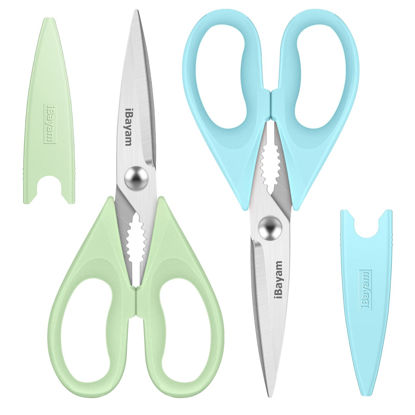 Picture of Kitchen Shears, iBayam Kitchen Scissors Heavy Duty Meat Scissors Poultry Shears, Dishwasher Safe Food Cooking Scissors All Purpose Stainless Steel Utility Scissors, 2-Pack, Light Blue, Pistachio