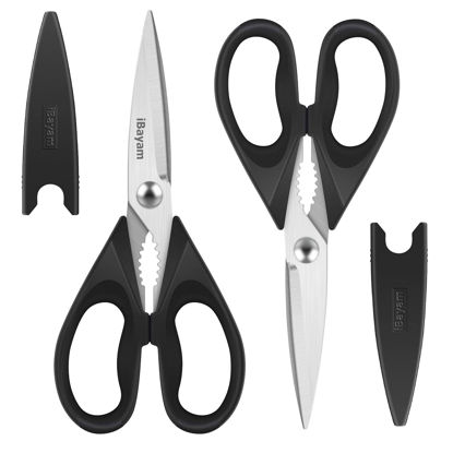 Picture of Kitchen Shears, iBayam Kitchen Scissors Heavy Duty Meat Scissors Poultry Shears, Dishwasher Safe Food Cooking Scissors All Purpose Stainless Steel Utility Scissors, 2-Pack, Black