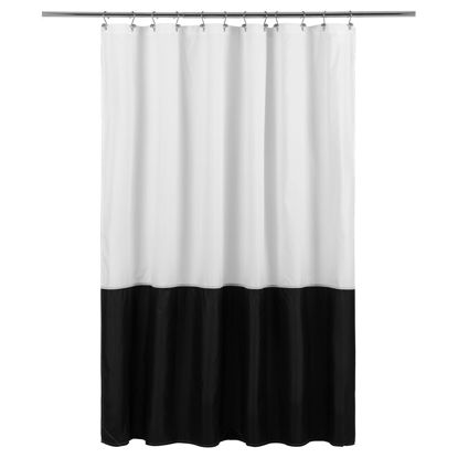 Picture of Waterproof Fabric Shower Curtain Liner - Soft & Light-Weight Cloth Shower Curtain with 3 Bottom Magnets, Hotel Quality & Machine Washable - Standard Size 72x72, Color Block Black and White