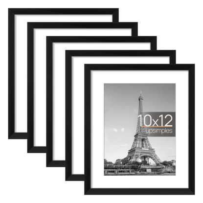Picture of upsimples 10x12 Picture Frame Set of 5, Display Pictures 7x9 with Mat or 10x12 Without Mat, Wall Gallery Poster Frames, Black