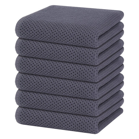 Picture of Homaxy 100% Cotton Waffle Weave Kitchen Dish Towels, Ultra Soft Absorbent Quick Drying Cleaning Towel, 13 x 28 Inches, 6-Pack, Dark Grey