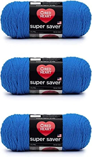 Picture of Red Heart Super Saver Blue Yarn - 3 Pack of 198g/7oz - Acrylic - 4 Medium (Worsted) - 364 Yards - Knitting/Crochet