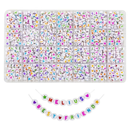 Picture of Melius Acrylic Colored Letter Beads, 1450 Pcs 4x7mm Round Alphabet Beads in 28 Grid Box for Jewelry Making, DIY Bracelets, Necklaces, Key Chains, Bracelets (4x7mm, Colorful)