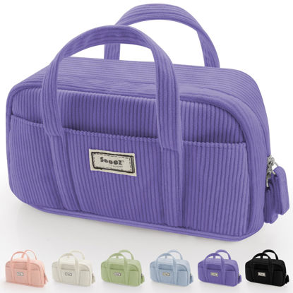 Picture of Sooez Large Pencil Case Pouch, Extra Big Pencil Bag with 5 Compartments, Pen Bag Wide Opening, Soft Corduroy Pencil Pouch Organizer with Zipper, Cute Aesthetic School Supplies for Teen Girls-Purple