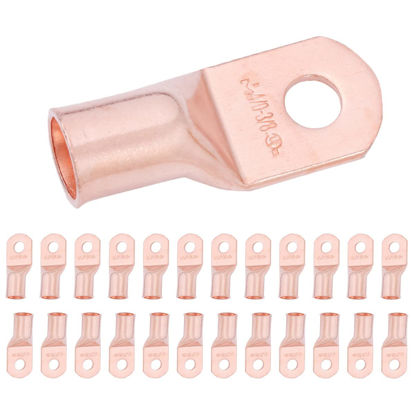 Picture of SELTERM 25pcs 4/0 AWG 3/8" Stud Battery Lugs, Ring Terminals, Heavy Duty Copper Wire Lugs, Battery Cable Ends, 0000 Gauge Ring Terminal Connectors, UL Bare Copper Eyelets Electrical Battery Cable Lugs