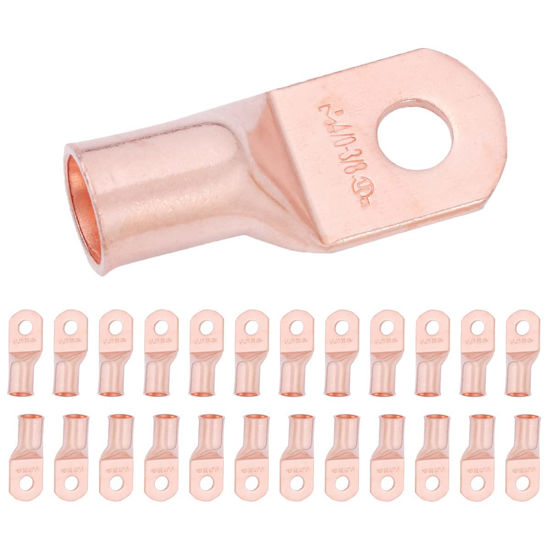 Picture of SELTERM 25pcs 4/0 AWG 3/8" Stud Battery Lugs, Ring Terminals, Heavy Duty Copper Wire Lugs, Battery Cable Ends, 0000 Gauge Ring Terminal Connectors, UL Bare Copper Eyelets Electrical Battery Cable Lugs