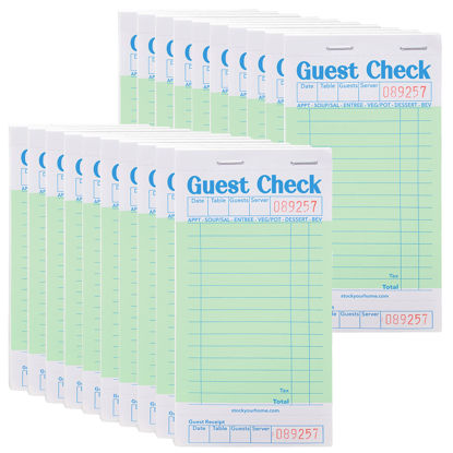 Picture of Stock Your Home Green Guest Check Books for Servers (20 Pack) Server Note Pads, Waiter Checkbook, Food Receipt Book, Restaurant Order Pad, Paper Checks, Waitress Accessories, 1000 Total Tickets