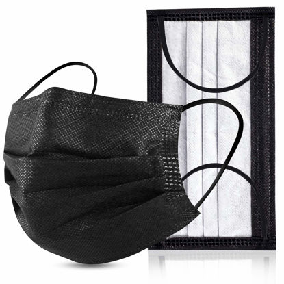 Picture of YJIAKA Black Disposable Face Masks 4 Layers Protection 50Pcs, Breathable Dust Mask Mouth Covers for Adult