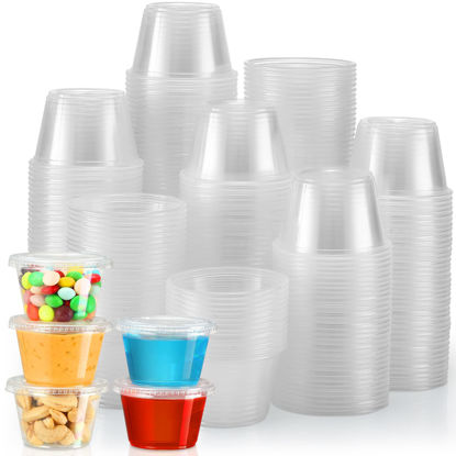 Picture of VITEVER [240 Sets - 4 oz ] Portion Cups With Lids, Small Plastic Containers with Lids, Airtight and Stackable Souffle Cups, Jello Shot Cups, Sauce Cups, Condiment Cups for Lunch, Party, Trips