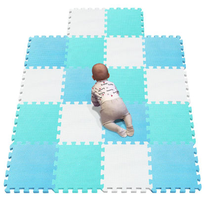 Picture of YIMINYUER Foam Play Mat Thick Soft EVA Interlocking Foam Floor Mats Children Yoga Exercise Multi Jigsaw Puzzle Blocking Board Kids Playmats White Blue Green R01R07R08G301018