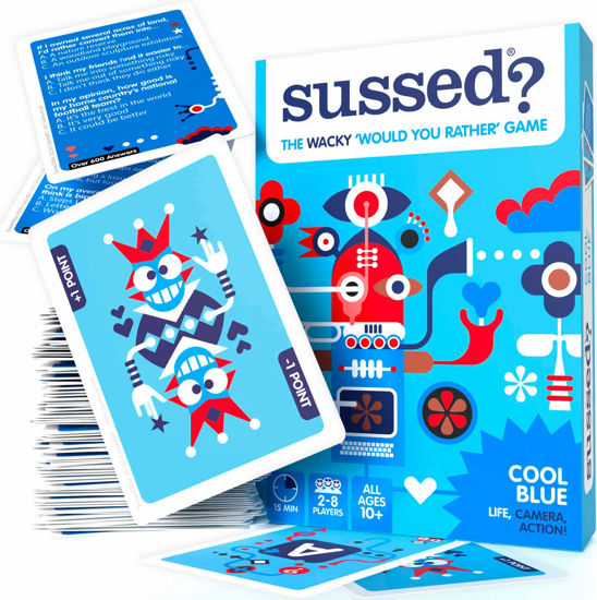 Picture of SUSSED The Wacky ‘Would You Rather’ Card Game - Cool Blue Deck: 200 Conversation Questions About Life - Travel Gift for Teens, Kids & Adults - All Ages 10 and Up