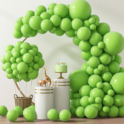 Picture of RUBFAC Lime Green Balloons 129pcs Light Green Balloons 18 12 10 5 Inch Fruit Green Latex Party Balloons for Birthday Dinosaur Jungle Baby Shower Decoration