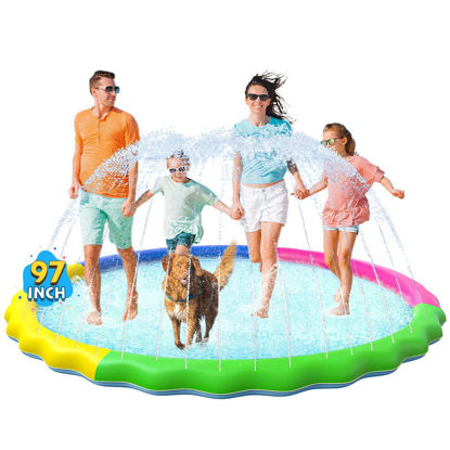 Picture of VISTOP Non-Slip Splash Pad for Kids and Dog, Thicken Sprinkler Pool Summer Outdoor Water Toys - Fun Backyard Fountain Play Mat for Baby Girls Boys Children or Pet Dog (97 inch, Red&Yellow&Green&Blue)