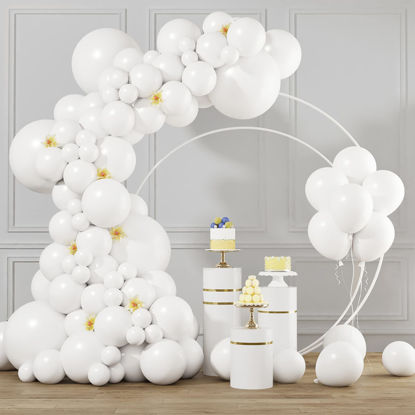 Picture of RUBFAC White Balloons Different Sizes 105pcs 5/10/12/18 Inch for Garland Arch, Premium Party Latex Balloons for Birthday Party Graduation Wedding Anniversary Baby Shower Gender Reveal Party Decoration