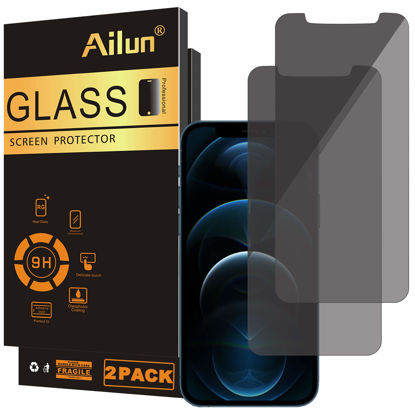 Picture of Ailun Privacy Screen Protector for iPhone 12 Pro Max 2020 [6.7 Inch] 2Pack Anti Spy Private Case Friendly Tempered Glass [Black][2 Pack]