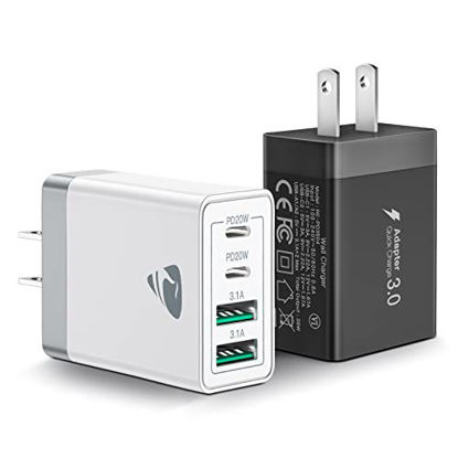 Picture of [2-Pack] USB C Wall Charger, Aiminu 40W 4-Port Fast USB C Charger Dual Port QC+PD 3.0 Power Adapter, Double Fast Plug Type C Charging Block for iPhone 14/14 Plus/14 Pro Max/13/12/11/XS/XR,Cube Charger