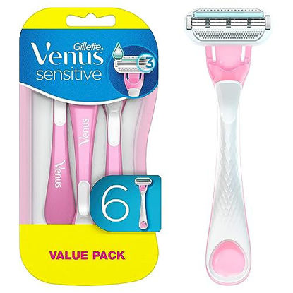 Picture of Gillette Venus Sensitive Disposable Razors for Women with Sensitive Skin, Delivers Close Shave with Comfort, 6 Count (Pack of 1)
