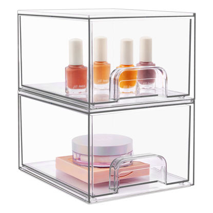 Picture of 2 Pack Stackable Makeup Organizer Storage Drawers, Vtopmart 4.4'' Tall Acrylic Bathroom Organizers，Clear Plastic Storage Bins For Vanity, Undersink, Kitchen Cabinets, Pantry Organization and Storage