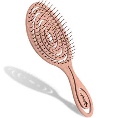 Picture of Ninabella Organic Detangling Hair Brush for Women, Men & Children - Does not Pull on Hair - Hair Straightening Brushes for Straight, Curly & Wet Hair - Unique Spiral Hairbrush