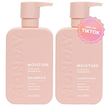 Picture of MONDAY HAIRCARE Moisture Shampoo + Conditioner Set (2 Pack) 12oz Each, Dry, Coarse, Stressed, Coily & Curly Hair, Made from Coconut Oil, Rice Protein, Shea Butter, & Vitamin E, 100% Recyclable Bottles