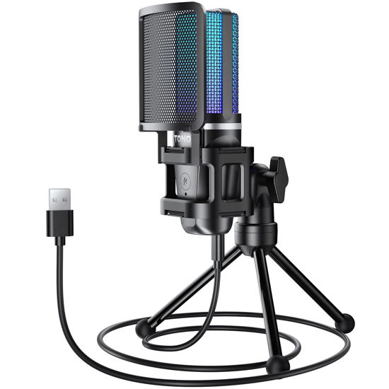 Picture of TONOR Gaming USB Microphone for PC, RGB Condenser Computer Mic with Tripod Stand, Quick Mute, Gain Control, for Gaming, Streaming, Podcasting, Recording, Cardioid Mic Kit for Laptop/PS4/PS5 TC777 Pro