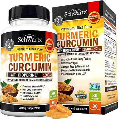 Picture of Turmeric Curcumin with BioPerine 1500mg - Natural Joint Support with 95% Standardized Curcuminoids & Black Pepper Extract for Ultra High Absorption & Potency - Non GMO - Gluten Free - 90 Capsules
