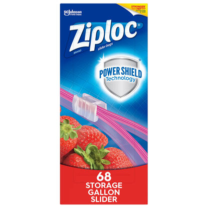 Picture of Ziploc Gallon Food Storage Slider Bags, Power Shield Technology for More Durability, 68 Count
