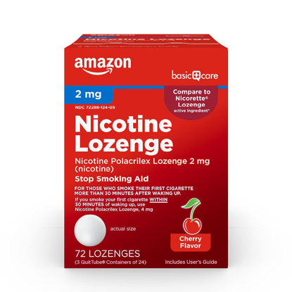 Picture of Amazon Basic Care Nicotine Polacrilex Lozenge 2 mg, Cherry Flavor, Stop Smoking Aid, 72 Count