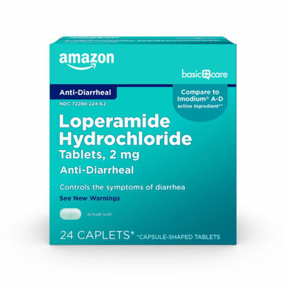 Picture of Amazon Basic Care Loperamide Hydrochloride Caplets, 2 mg, Anti-Diarrheal, 24 Count