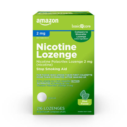 Picture of Amazon Basic Care Nicotine Polacrilex Lozenge, 2 mg (Nicotine), Mint Flavor, Stop Smoking Aid, 216 Count