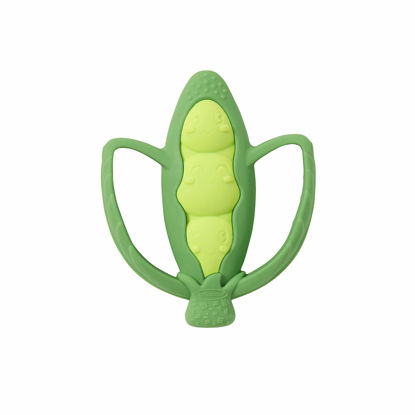 Picture of Infantino Lil' Nibbles Textured Silicone Teether -Sensory Exploration and Teething Relief with Easy to Hold Handles, Green Pea Pod