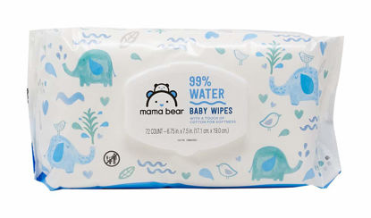 Picture of Amazon Brand - Mama Bear 99% Water Baby Wipes, Hypoallergenic, Fragrance Free, 72 Count