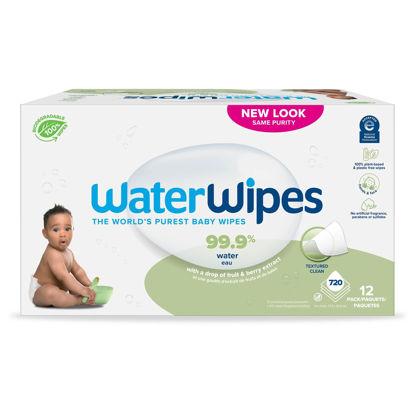 Picture of WaterWipes Plastic-Free Textured Clean, Toddler & Baby Wipes, 99.9% Water Based Wipes, Unscented & Hypoallergenic for Sensitive Skin, 720 Count (12 packs), Packaging May Vary