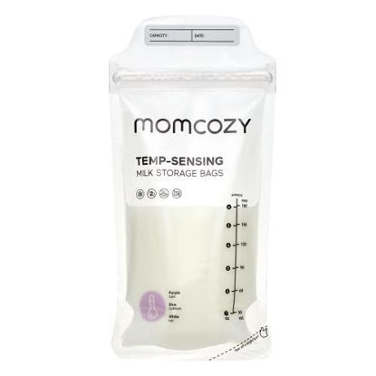 Picture of Momcozy Breastmilk Storing Bags, Temp-Sensing Discoloration Milk Storing Bags for Breastfeeding, Disposable Milk Storage Bag with 6 Ounce Self Standing, No-Leak Milk Freezer Storage Pouches, 120pcs