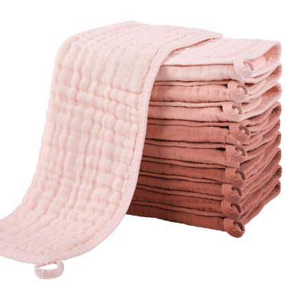 Picture of Yoofoss Muslin Burp Cloths for Baby 10 Pack 100% Cotton Baby Washcloths for Boys Girls Large 20''X10'' Super Soft and Absorbent Gradient Pink