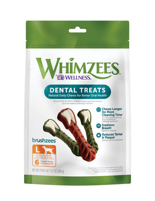 Picture of WHIMZEES by Wellness Brushzees Natural Dental Chews for Dogs, Long Lasting Treats, Grain-Free, Freshens Breath, Large Breed, 6 count