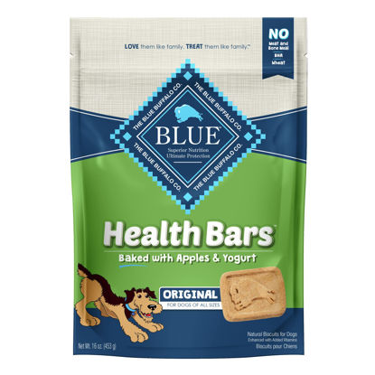 Picture of Blue Buffalo Health Bars Natural Crunchy Dog Treats Biscuits, Apple & Yogurt 16-oz Bag
