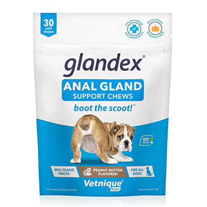 Picture of Glandex Anal Gland Soft Chew Treats with Pumpkin for Dogs Digestive Enzymes, Probiotics Fiber Supplement for Dogs Boot The Scoot (Peanut Butter Chews, 30ct)