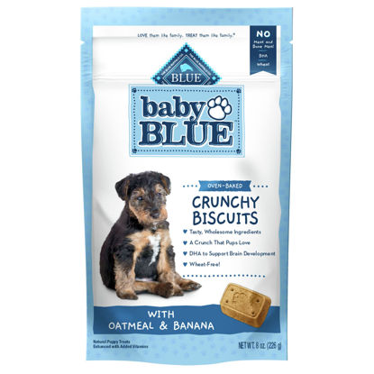 Picture of Blue Buffalo Baby BLUE Crunchy Biscuits Natural Puppy Dog Treat Biscuits, Oatmeal & Banana 8-oz Bag