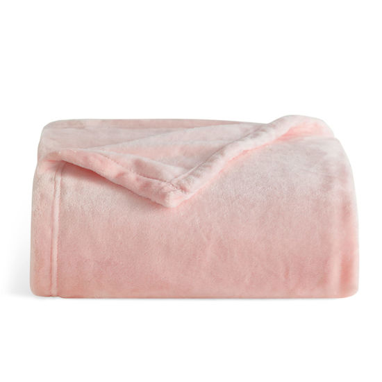 Picture of Bedsure Fleece Blanket Twin Blanket Pink - 300GSM Soft Lightweight Plush Cozy Twin XL Blankets for Bed, Sofa, Couch, Travel, Camping, 66 inch X 90 inch