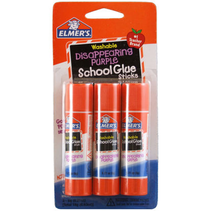 Picture of Elmer's Washable Dissappearing Purple School Glue Sticks, 3 Pack, 6 grams Each (E520)
