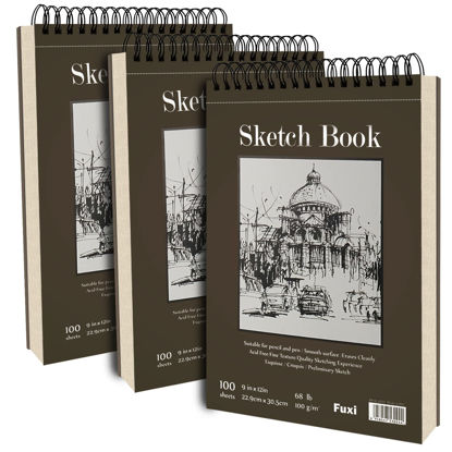 Picture of 9 x 12 inches Sketch Book, Top Spiral Bound Sketch Pad, 3 Pack 100-Sheets Each (68lb/100gsm), Acid Free Art Sketchbook Artistic Drawing Painting Writing Paper for Kids Adults Beginners Artists