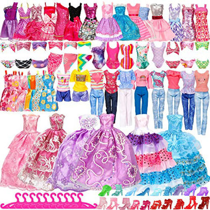 Picture of 50 Pcs Doll Clothes and Accessories, 5 Wedding Gowns 5 Fashion Dresses 4 Slip Dresses 3 Tops 3 Pants 3 Bikini Swimsuits 20 Shoes for 11.5 inch Doll Christmas Stocking Stuffers Girls Gift Age 5-7 8-10