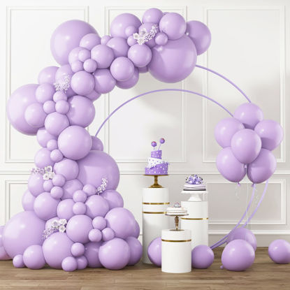 Picture of RUBFAC Pastel Purple Balloons Different Sizes 105pcs 5/10/12/18 Inch for Garland Arch, Purple Latex Balloons for Birthday Baby Shower Wedding Lilac Lavender Balloons Decorations Party Decorations