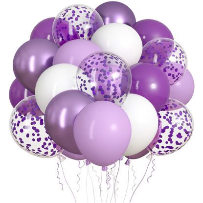 Picture of RUBFAC 65 Pcs 12 Inches Lavender Purple Balloon Arch Garland Kit, Purple Metallic and Confetti Balloons for Baby Shower, Girls Birthday, Wedding, Anniversary Party Decorations