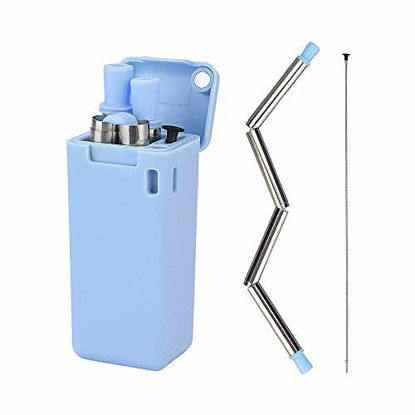 Picture of Collapsible Reusable Straws with Case and Keychain,Portable Stainless Steel Silicone Straws Drinking Reusable for Travel Include Cleaning Tool