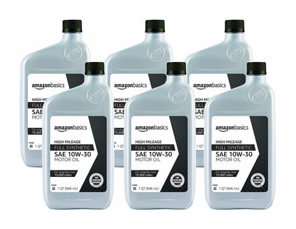 Picture of Amazon Basics High Mileage Motor Oil - Full Synthetic - 10W-30 - 1 Quart - 6 Pack